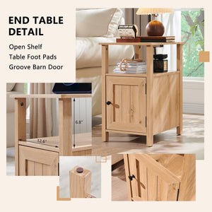 Farmhouse Nightstand Set of 2 with Charging Station