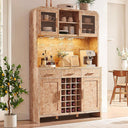 77" Bar Cabinet with Wine Rack & LED Lights