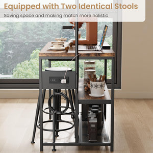 Kitchen Island with Power Outlet & 2 Bar Stools