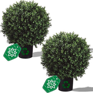 Artificial Boxwood Topiary Trees Set of 2 – UV Resistant Faux Plants in Pots