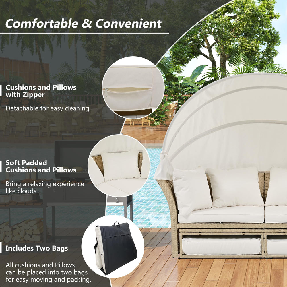 Outdoor Patio Daybed with Retractable Canopy