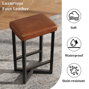 Counter Height Backless Bar Stools with PU Leather Seat & Metal Frame