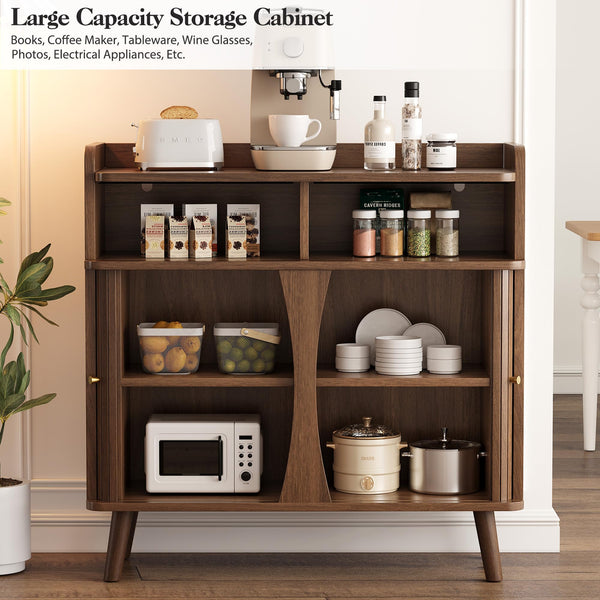 Buffet Sideboard Cabinet with Roller Shutter Sliding Doors & Adjustable Shelves