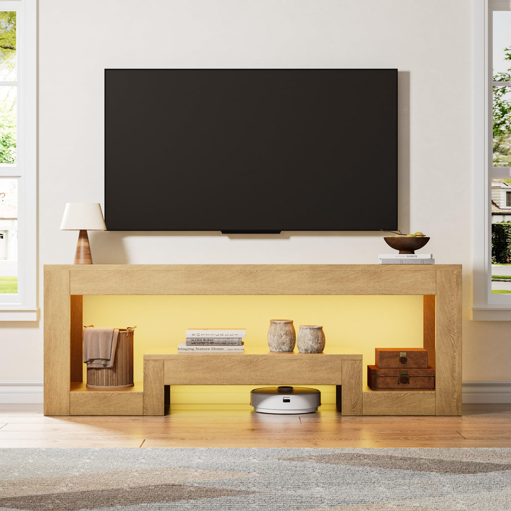 54" Wood TV Stand with LED Lights for 65 Inch TVs