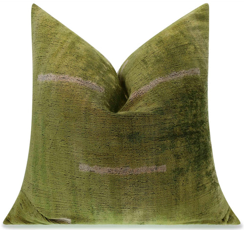 Green Abstract Velvet Throw Pillow 20x20 – Square Accent Cushion with Down Feather Insert