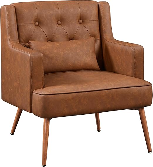 PU Leather Accent Armchair Set of 2 with Lumbar Pillow