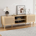 65-Inch TV Stand with Rattan Doors & Storage Cabinets