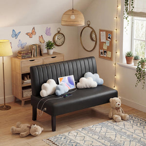 Black Leather Armless Loveseat with USB Port