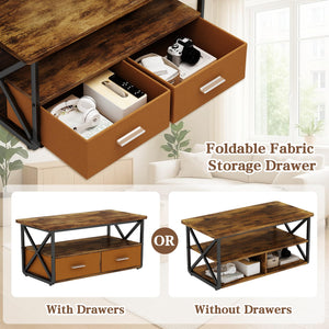 3 Piece Coffee Table Set with Fabric Drawers and Storage Shelves