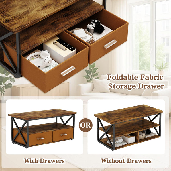 3 Piece Coffee Table Set with Fabric Drawers and Storage Shelves