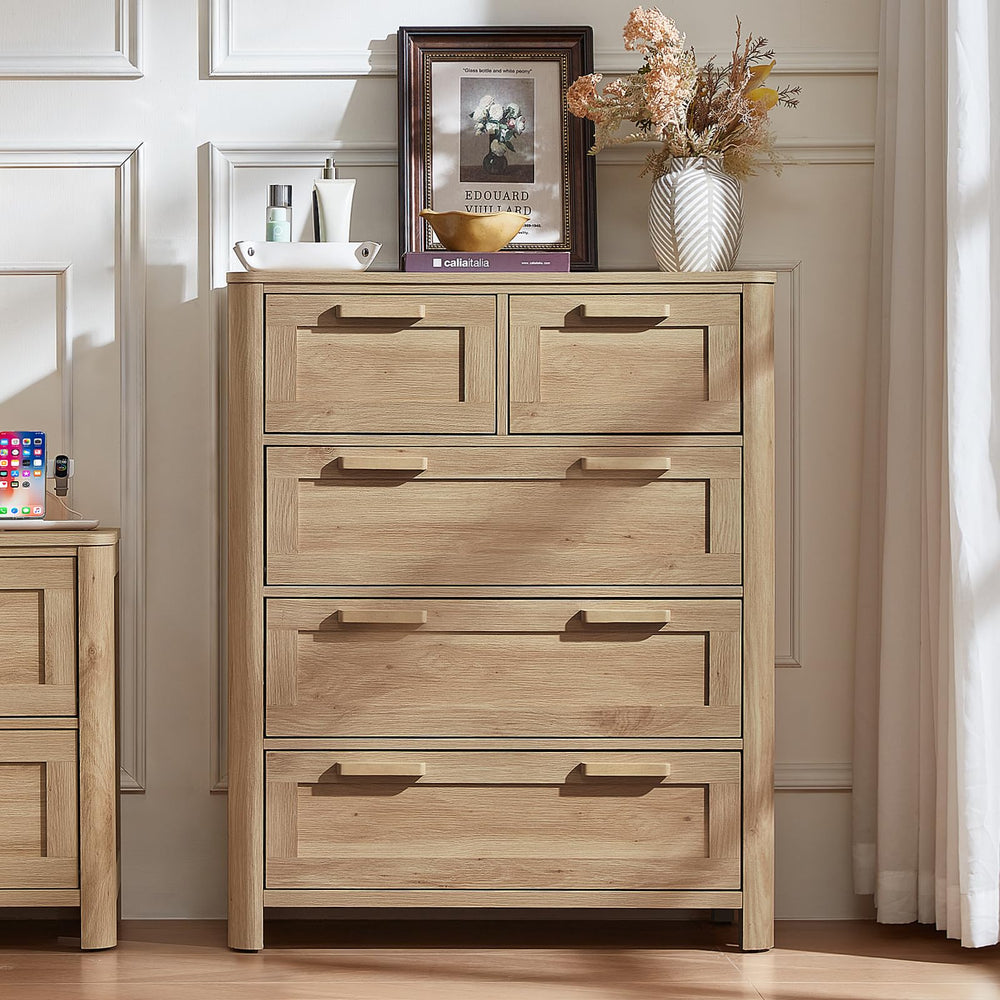5-Drawer Farmhouse Wood Dresser with Deep Drawers