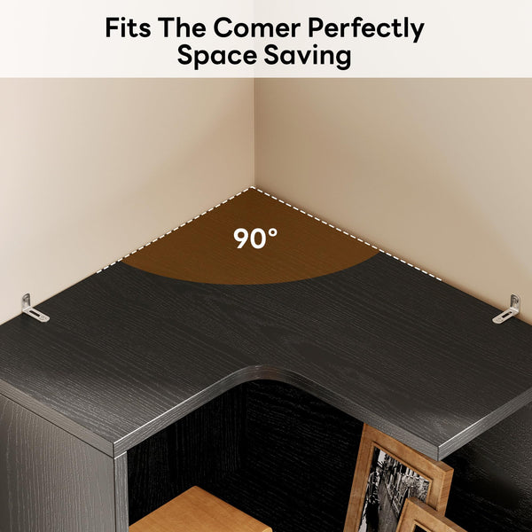 Corner Bookshelf with Drawers, 5-Tier, 70.87" Tall