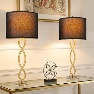 Crystal Base Table Lamps Set of 2 – 3-Way Dimmable Buffet Lamps