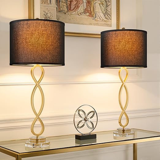 Crystal Base Table Lamps Set of 2 – 3-Way Dimmable Buffet Lamps