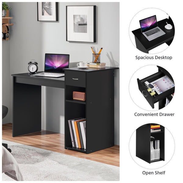 Computer Desk and Ergonomic Chair Set with Drawer & Storage Shelf
