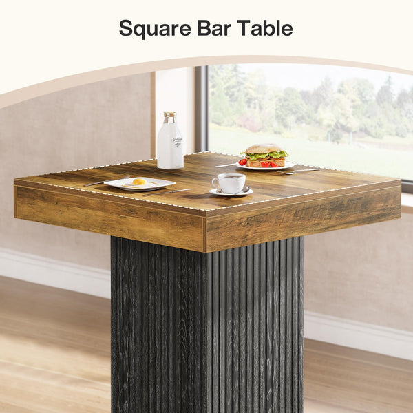Square Counter Height Bar Table with Metal Footrest