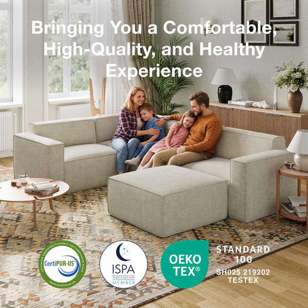 Modular Sectional Sofa with Ottoman, No-Assembly Chenille Couch