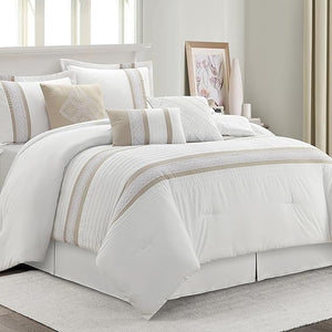 7-Piece Boho Comforter Set – Geometric Embroidery Microfiber Bedding