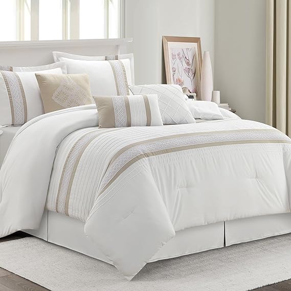 7-Piece Boho Comforter Set – Geometric Embroidery Microfiber Bedding