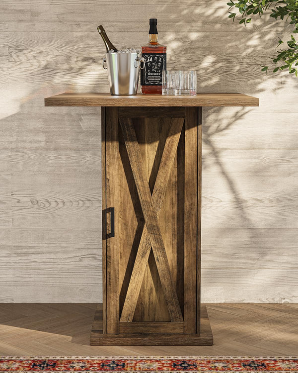 Square Bar Table with 3-Tier Storage Cabinet