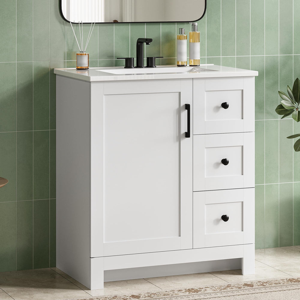 30" Freestanding Bathroom Vanity with Integrated Ceramic Sink