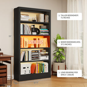 5-Tier Metal Bookcase with Adjustable Shelves