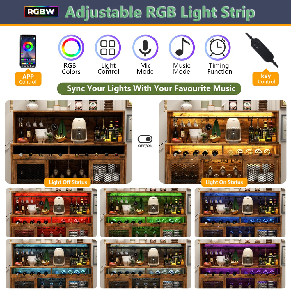 Wine Bar Cabinet with LED Light & Glass Holder