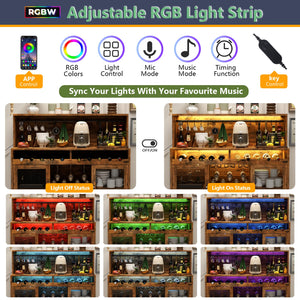 Wine Bar Cabinet with LED Light & Glass Holder