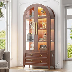 71" Arched Display Cabinet with LED Lighting & Glass Doors