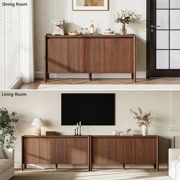 59" Wide 4-Door Sideboard Cabinet with Adjustable Shelves & Wood Legs