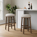 Christopher Knight Home Aubrie Counter Height Bar Stools Set of 2, Boucle Fabric Round Bar Stool for Kitchen Island, Wooden Backless Dining Room Chair, Counter Stool with Footrest, Natural+Milky White