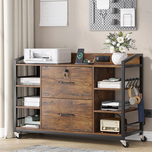 44" 2-Drawer File Cabinet with Lock & Power Strip