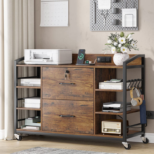 44" 2-Drawer File Cabinet with Lock & Power Strip