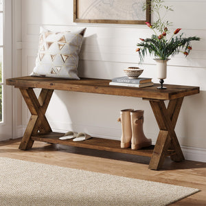 43.3" Solid Wood Entryway Bench with Storage Shelf