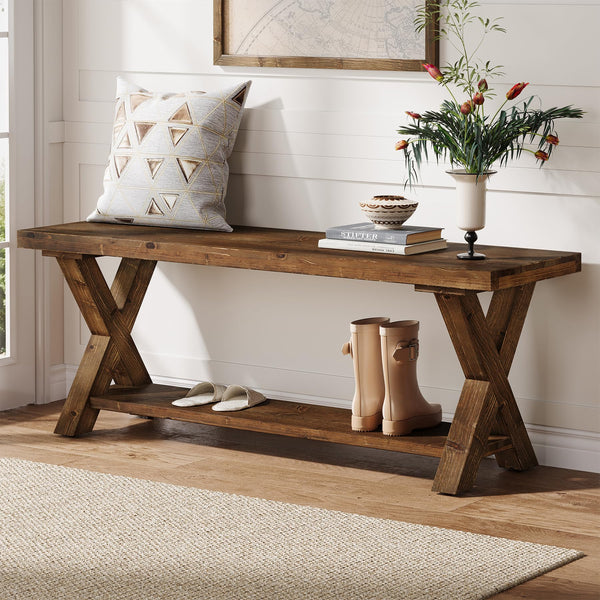 43.3" Solid Wood Entryway Bench with Storage Shelf