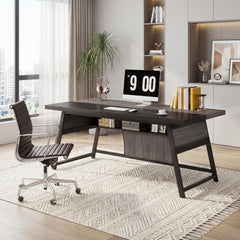 63-Inch Double Desk with LED Light & Storage Shelf