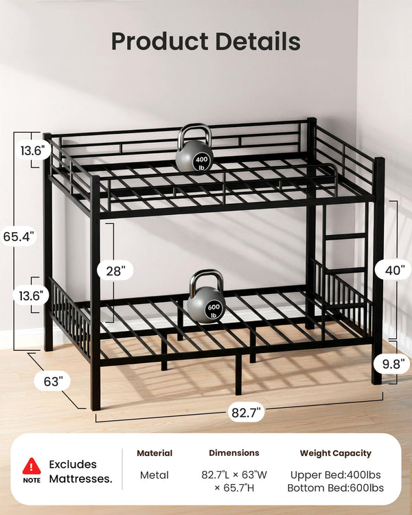 Queen Over Queen Bunk Bed – Heavy Duty Metal Frame