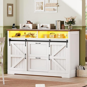 47.2" File Cabinet with 2 Drawers, Barn Door & LED Lights
