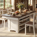 Counter Height Dining Table with Wine Rack & Storage Drawers