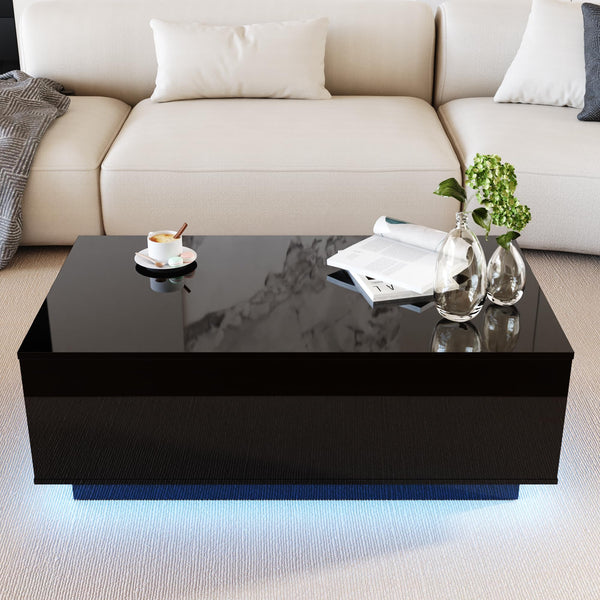 41" LED Coffee Table with 2 Drawers – High Gloss Black