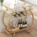 2-Tier Glass Bar Cart with Wheels and Wine Rack