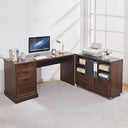L-Shaped Executive Desk with Adjustable File Cabinet and Charging Station
