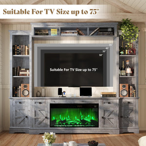 98" Farmhouse Entertainment Center with Fireplace, TV Stand & Barn Doors
