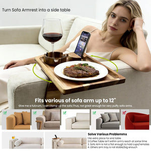 360° Rotating Sofa Arm Tray Table with Cup Holder & Phone Stand