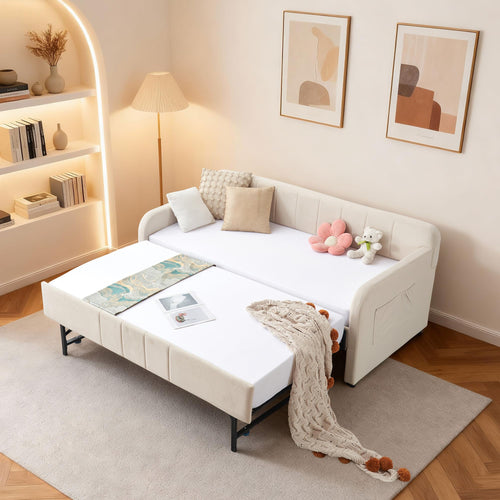 Twin Size Velvet Daybed with Pop-Up Trundle