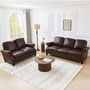 3-Piece PU Leather Sofa Set with Nailhead Trim