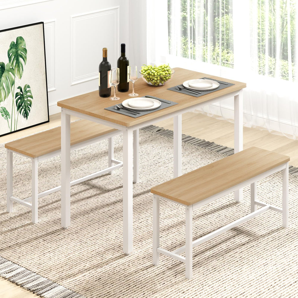 4-Person Dining Table Set with 2 Benches