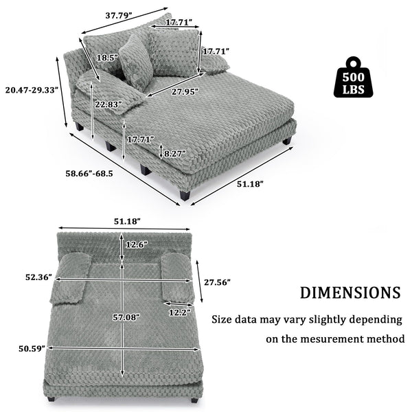 Faux Fur Indoor Chaise Lounge Chair with Adjustable Backrest & Lumbar Pillows