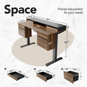 Electric Standing Desk with 6 Drawers & Monitor Shelf, 55 Inch