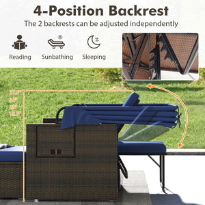 Outdoor Rattan Daybed with Retractable Canopy & Adjustable Backrests